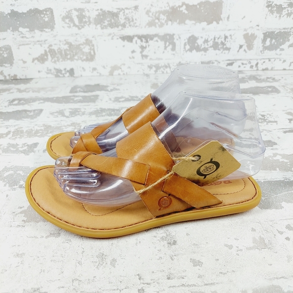 Born Shoes - New Born Veda Tan Leather Thong Flat Slide Sandals V163